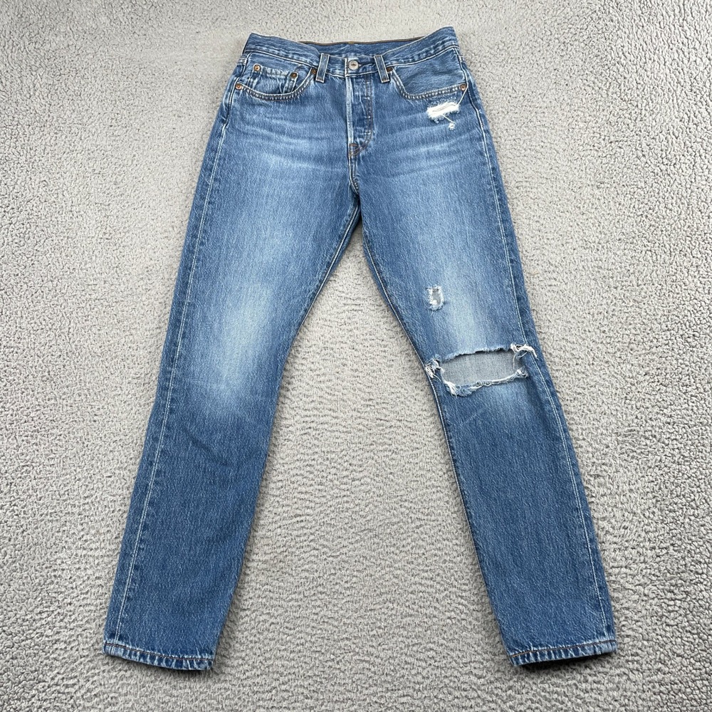 Levi's Premium Jeans Womens 26 Blue 501 Original Fit Distressed Straight Leg